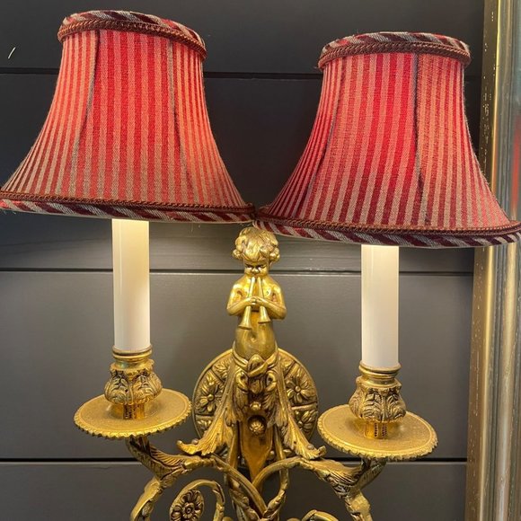 Royal Silk Other - 6″ Burgundy Antique Gold Striped Chandelier Lamp Shade 6 Total Vintage style